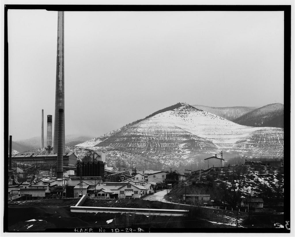 Bunker Hill lead smelter from the Central Impoundment Area, the bag house in the right background